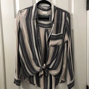 Striped button down shirt with tied ends
